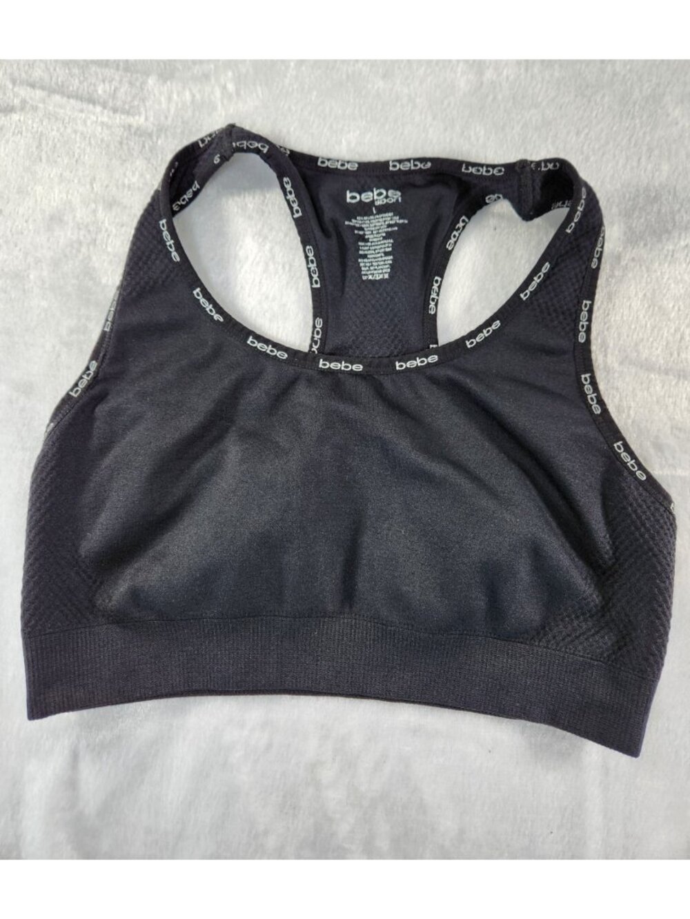 Bebe Size L Womens Black Lined Wireless Pull On Racer Back Sports Bra